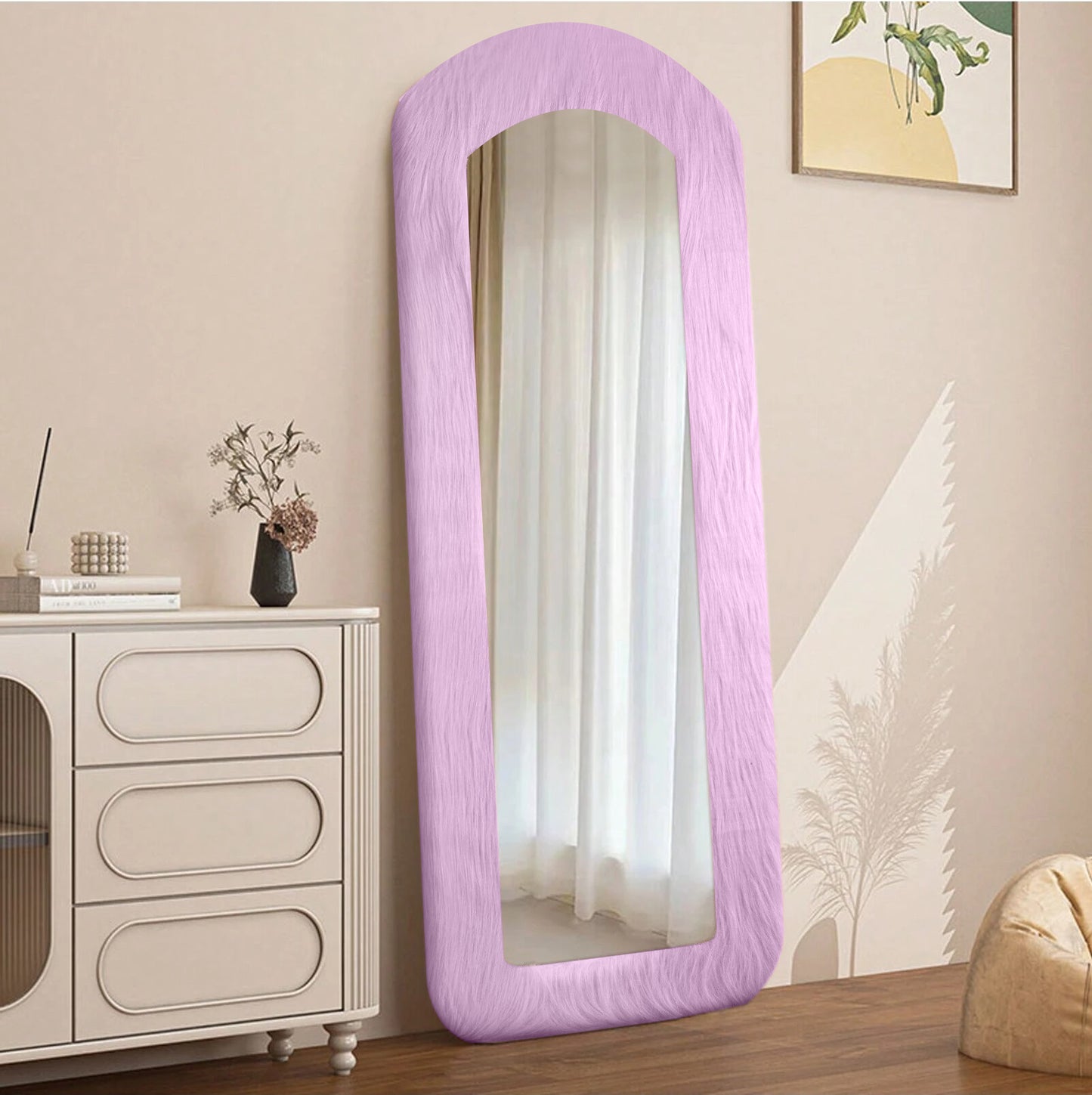 Nefoso Full Length Mirror, High Pile Freestanding Floor Mirror with Stand, 65"x24" Wall Mounted Mirror for Bedroom,Pink