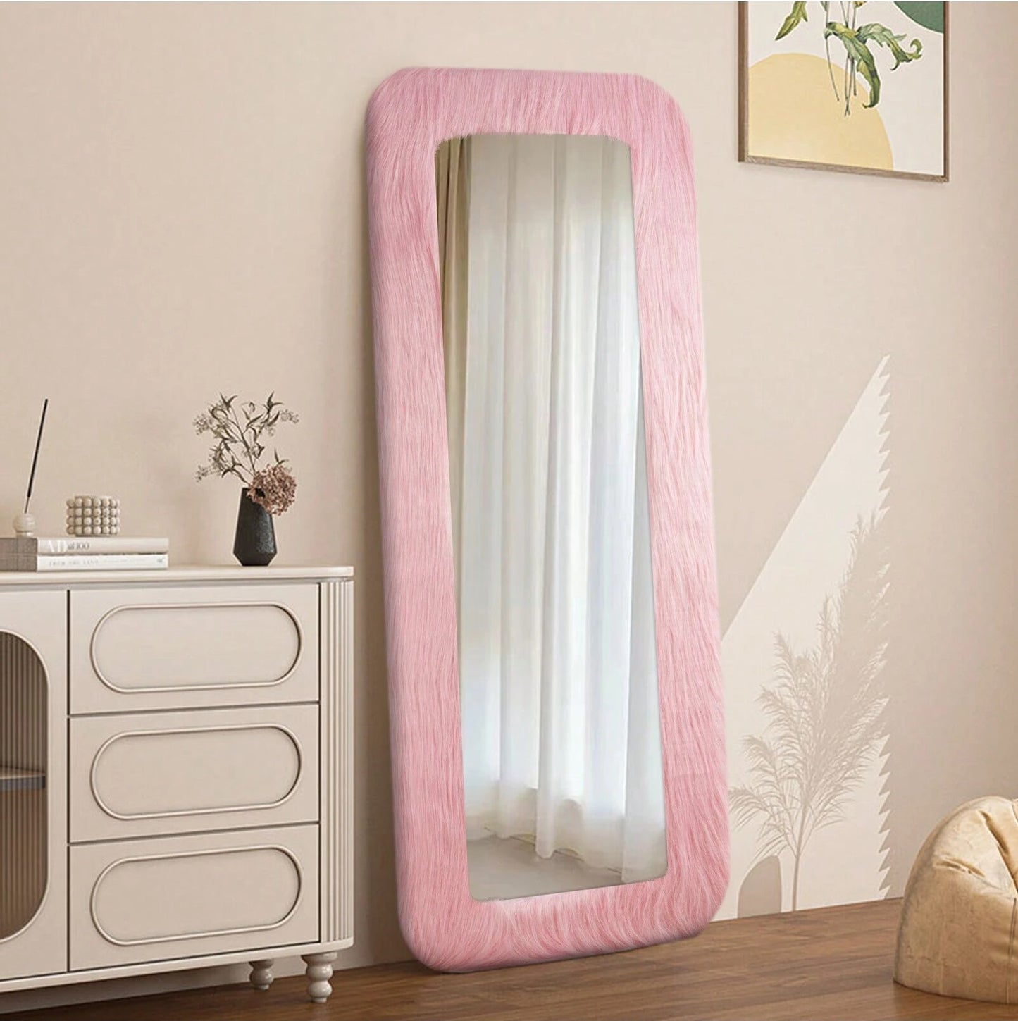 Nefoso Full Length Mirror, High Pile Freestanding Floor Mirror with Stand, 65"x24" Wall Mounted Mirror for Bedroom,Pink