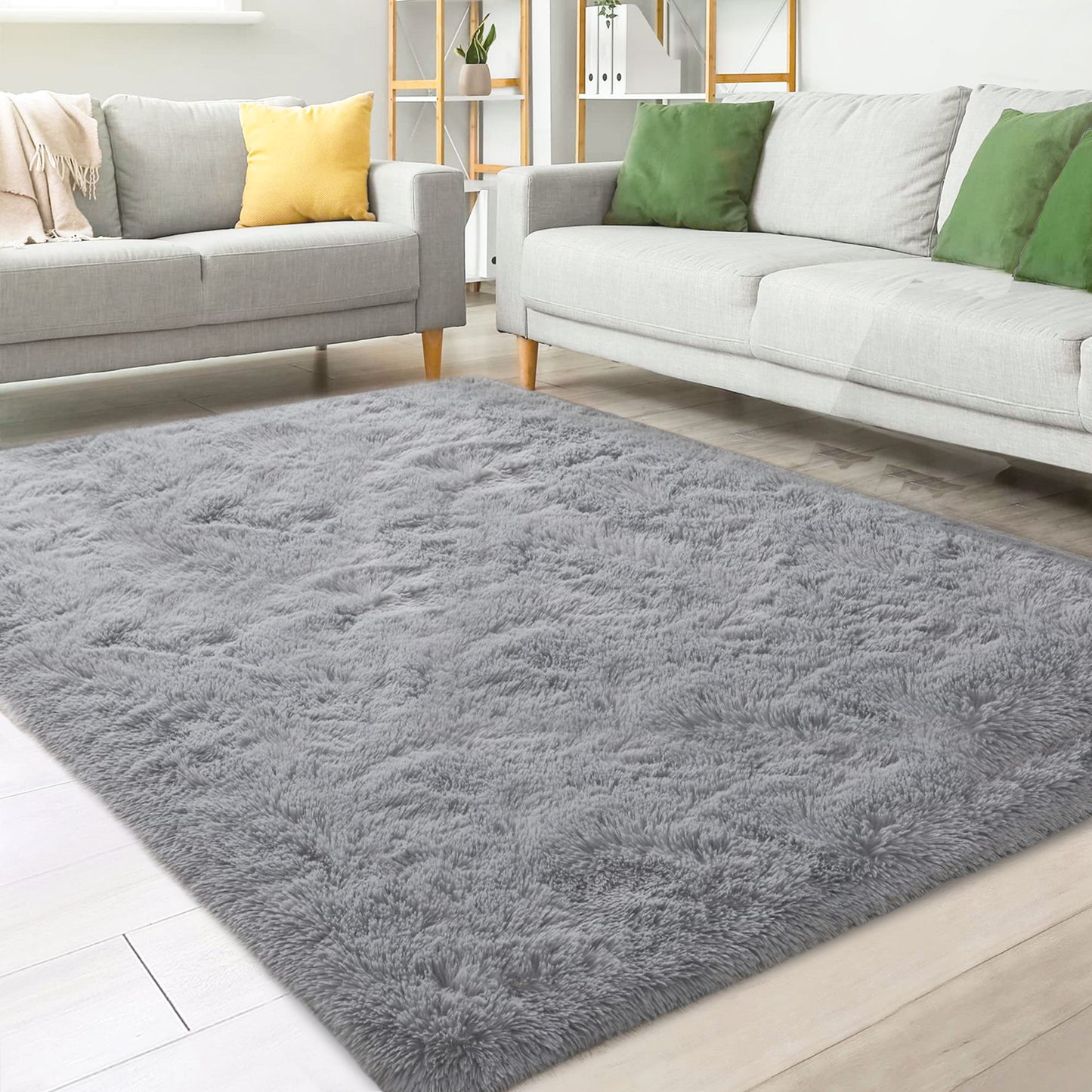 Nefoso Shag Light Gray Area Rug, Soft Fluffy Area Rugs for Living Room Bedroom Kids Room Decor Carpet