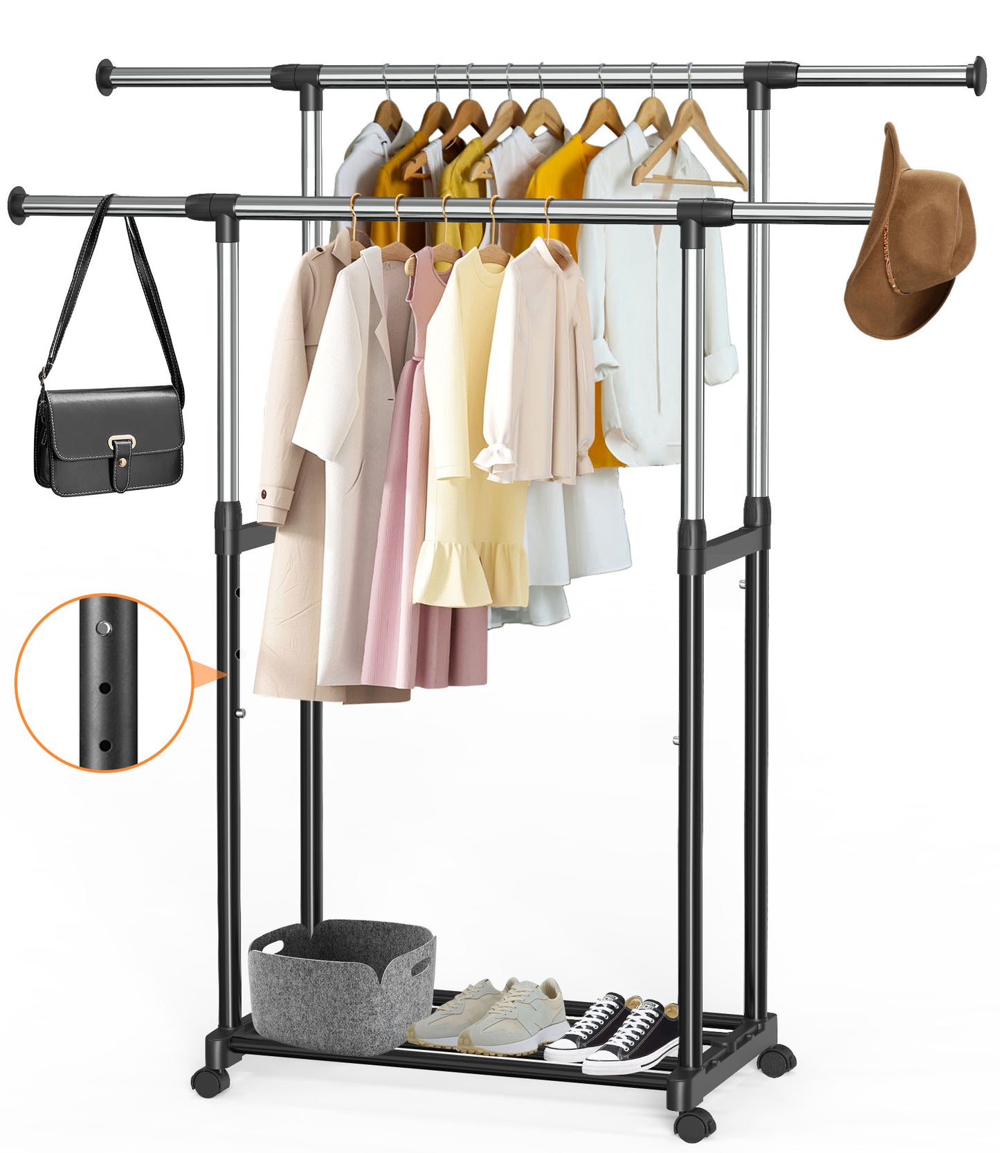 Nefoso Double Rails Clothing Garment Rack,Portable Adjustable Clothes ...
