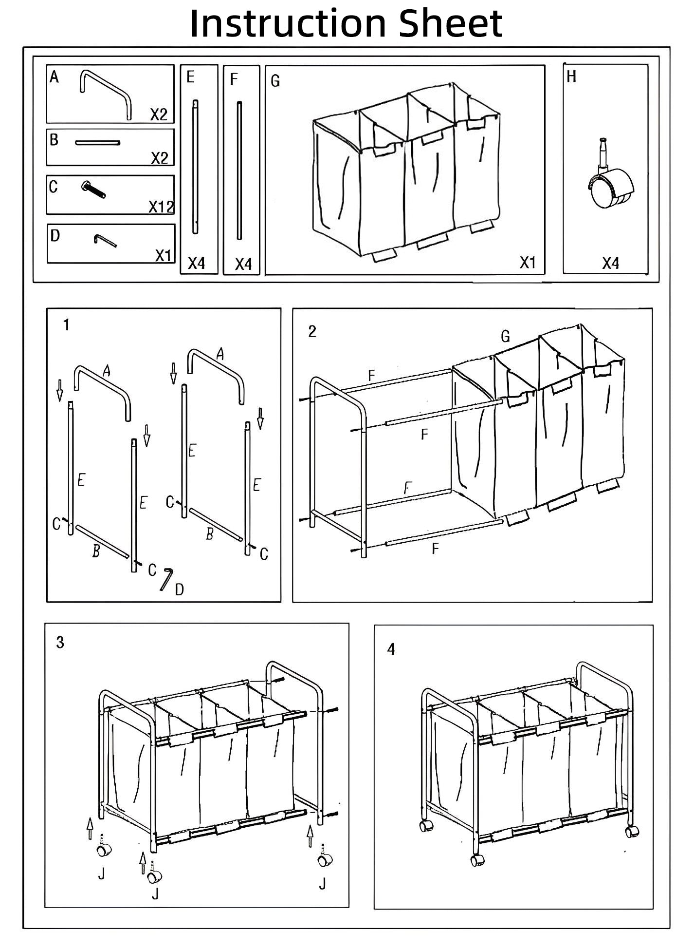 3 Section Laundry Sorter, 3 Bag Laundry Hamper Cart with Heavy