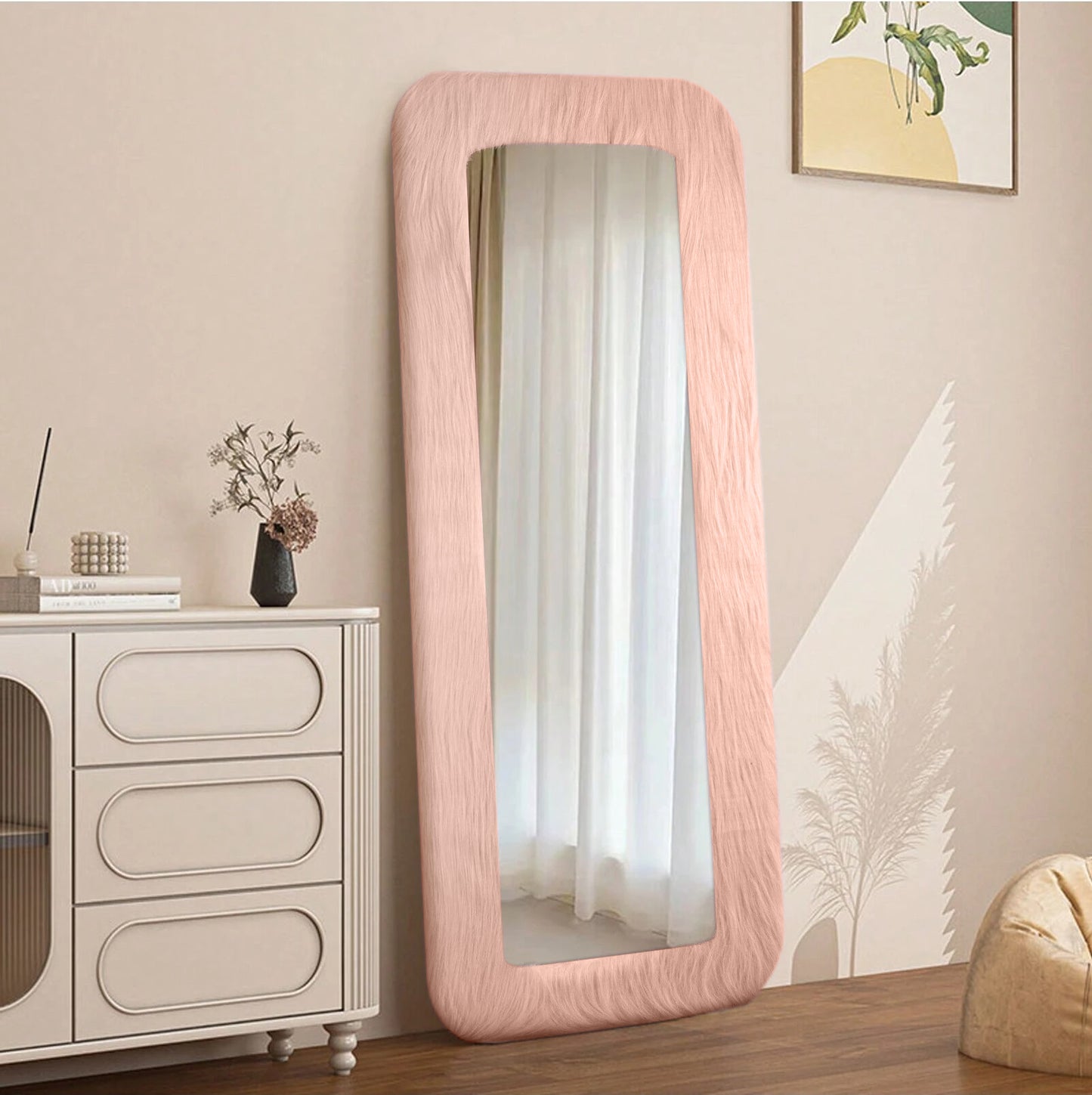 Nefoso Full Length Mirror, High Pile Freestanding Floor Mirror with Stand, 65"x24" Wall Mounted Mirror for Bedroom,Pink