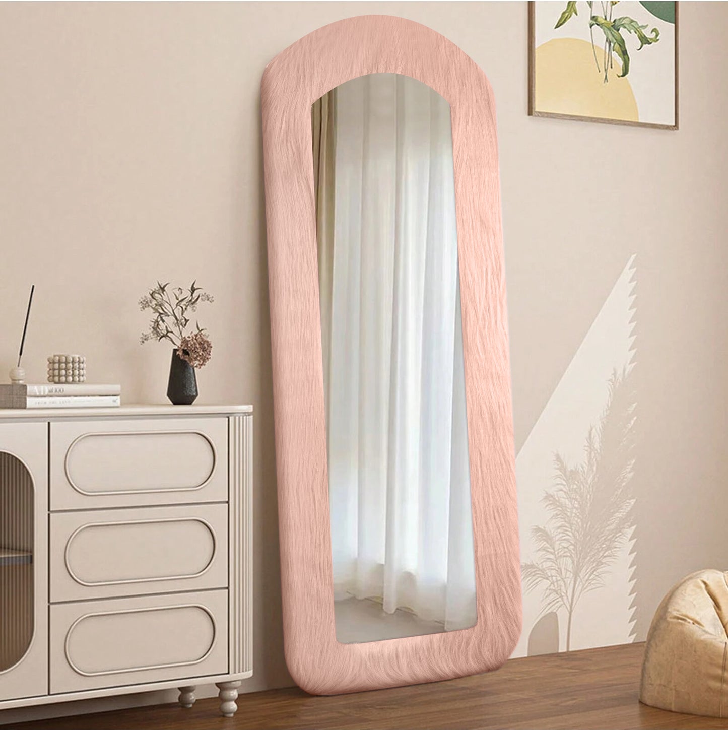 Nefoso Full Length Mirror, High Pile Freestanding Floor Mirror with Stand, 65"x24" Wall Mounted Mirror for Bedroom,Pink