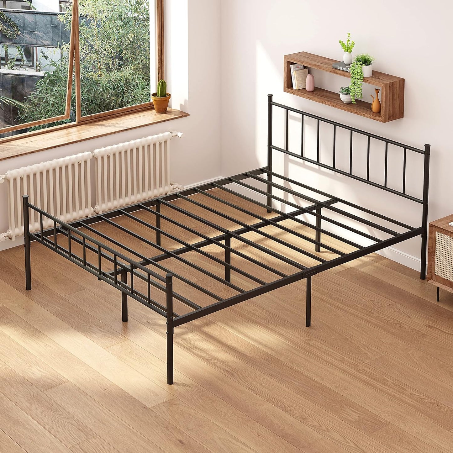 Nefoso Bed Frame with Headboard, 14 inch Metal Platform Bed Frame, Black