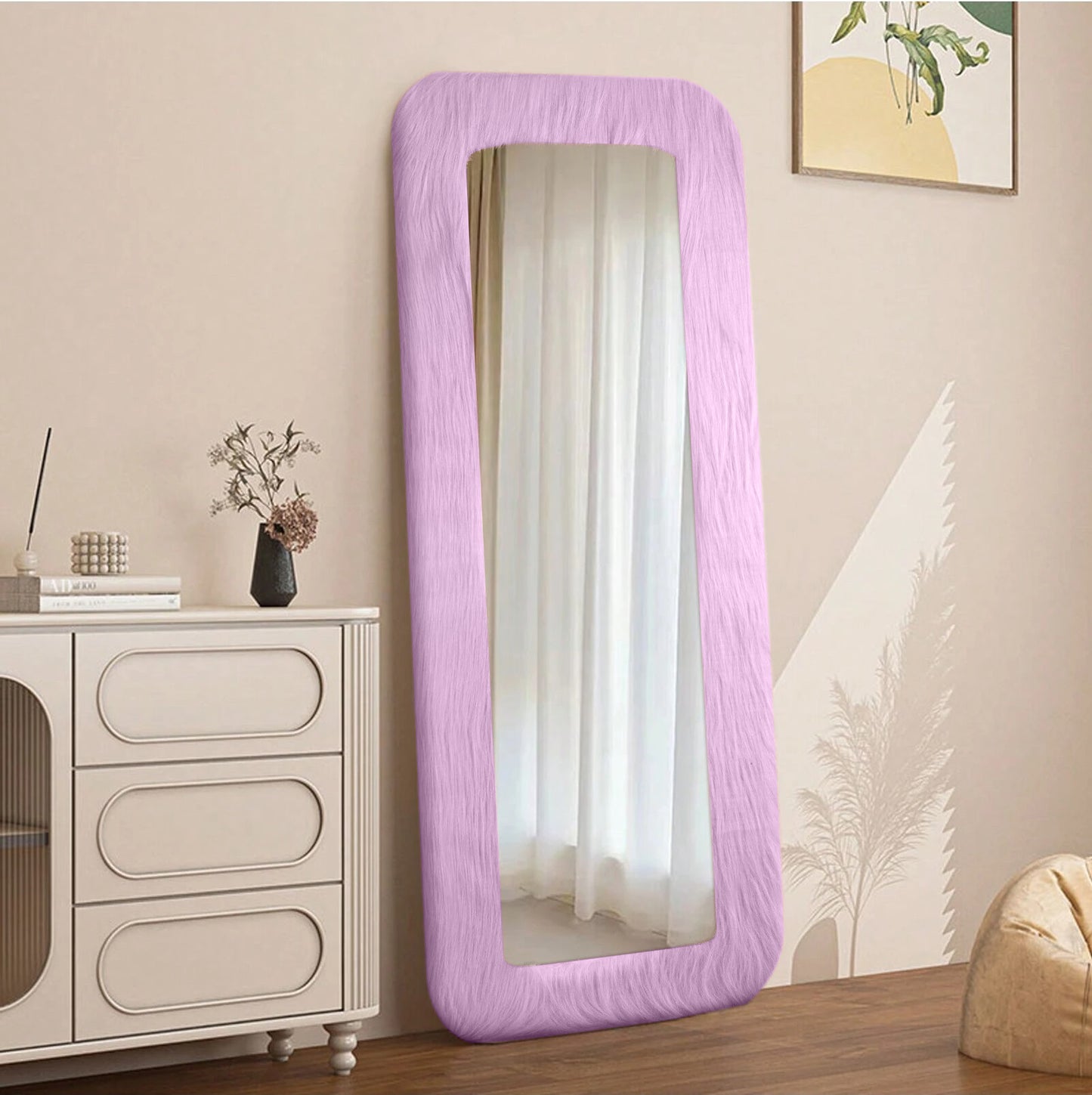 Nefoso Full Length Mirror, High Pile Freestanding Floor Mirror with Stand, 65"x24" Wall Mounted Mirror for Bedroom,Pink