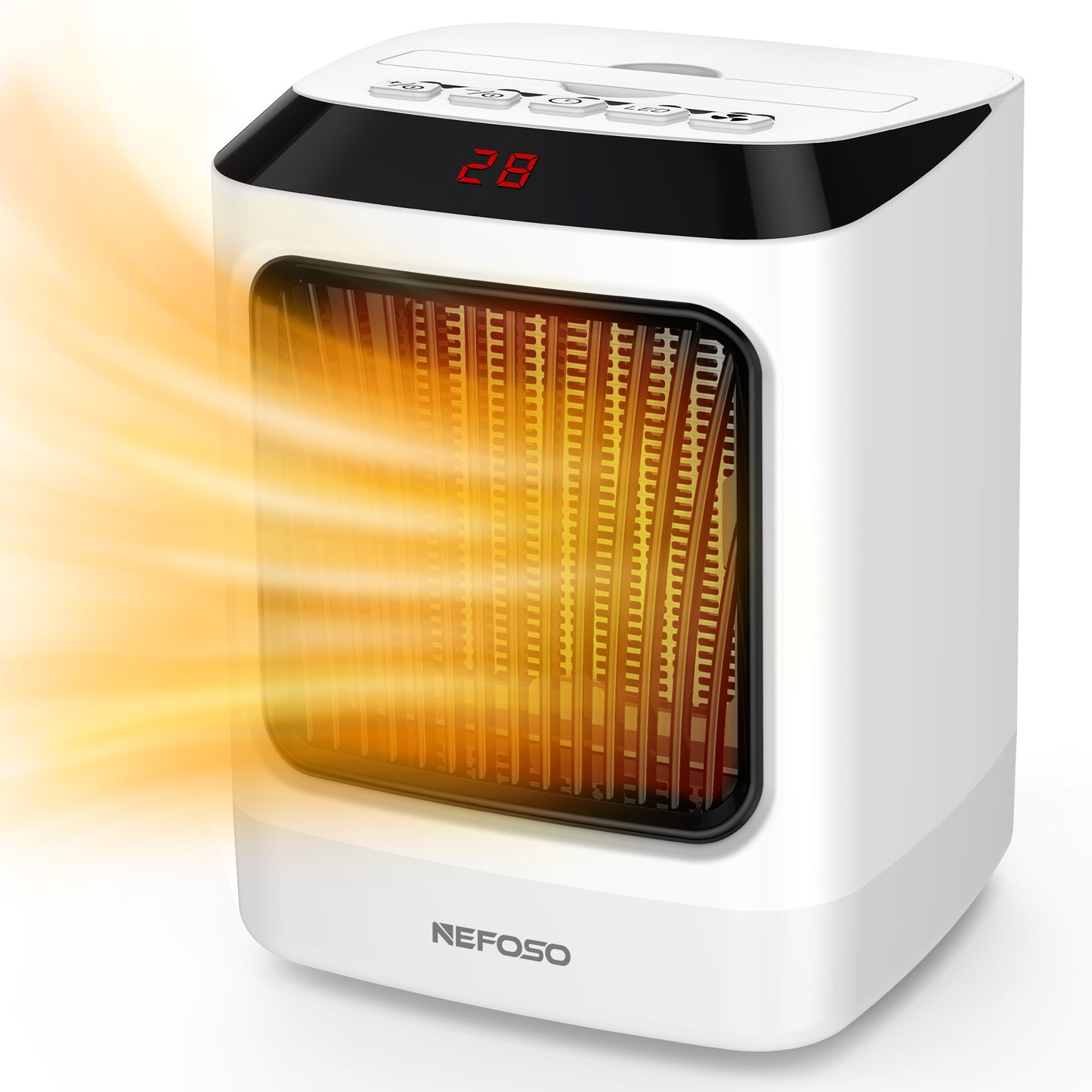 NEFOSO Space Heater, 800W Mini Portable Heater, Desktop Heater with Timing Function, 2 Heating Setting, LED Lights for Office, Bedroom, Kitchen