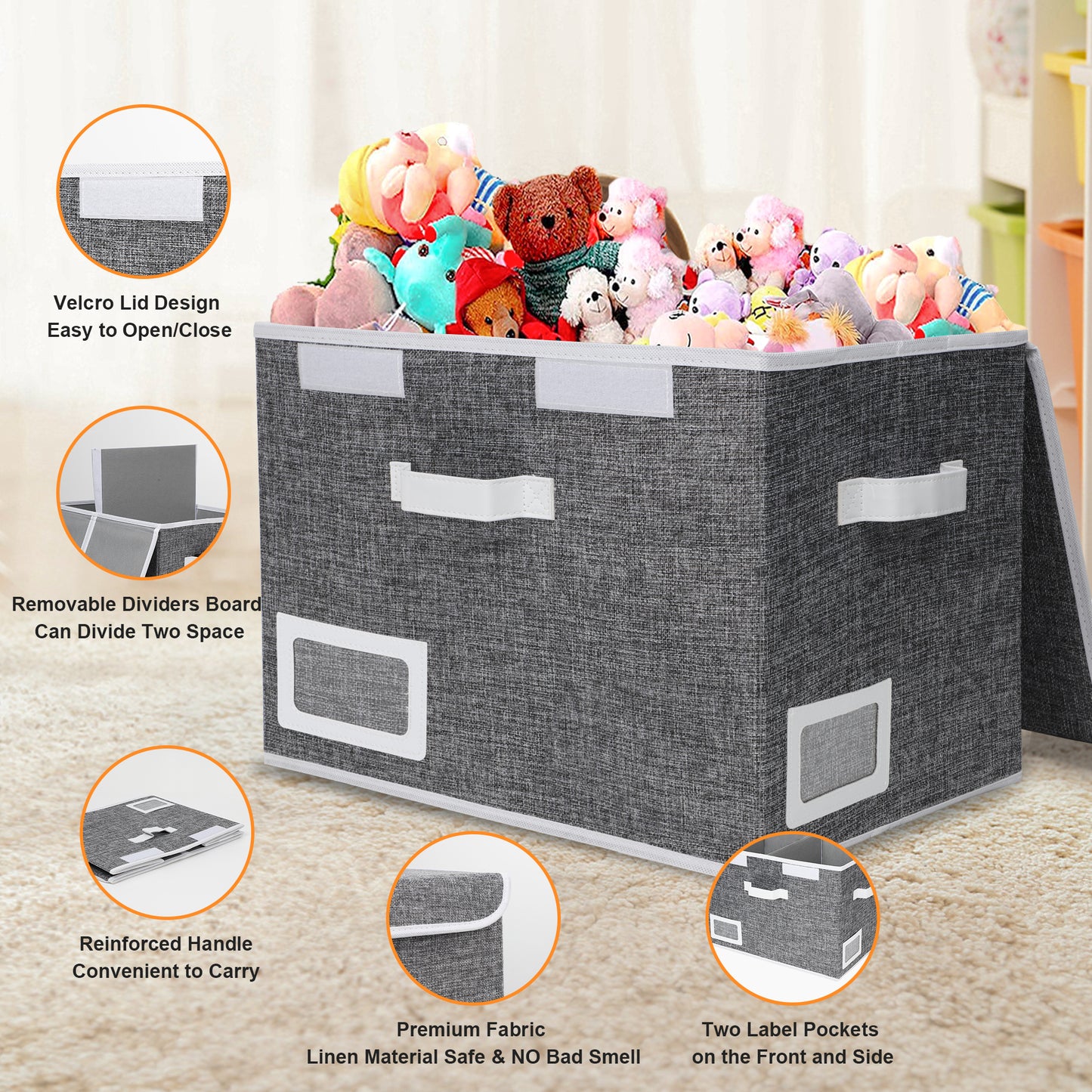 Nefoso Toy Box for Kids, Toy Chests Organizers Storage for Boys and Girls with Flip-Top Lid