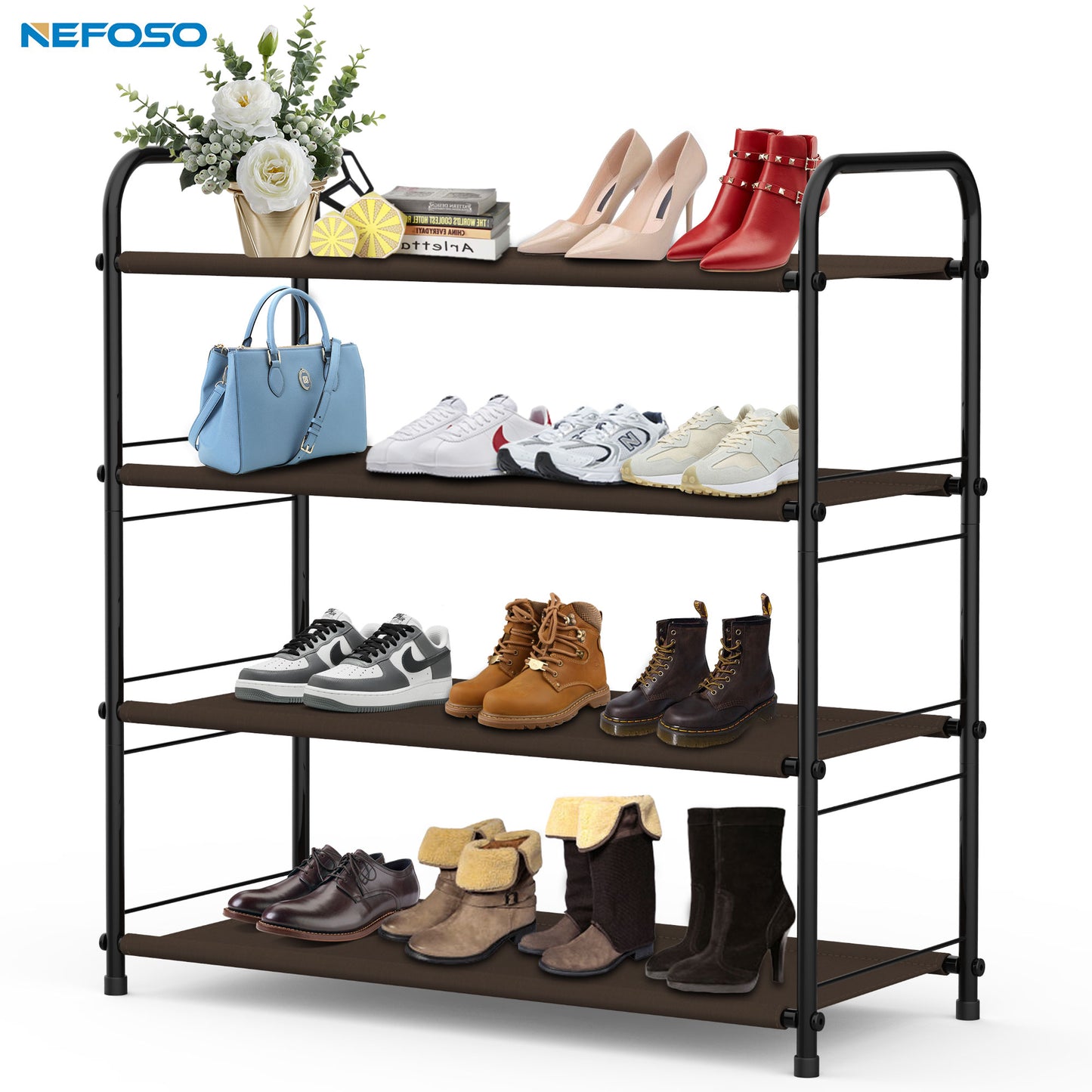4 Row & 8 Tier Shoes Rack, Organizer For Shoes And Boots, Metal