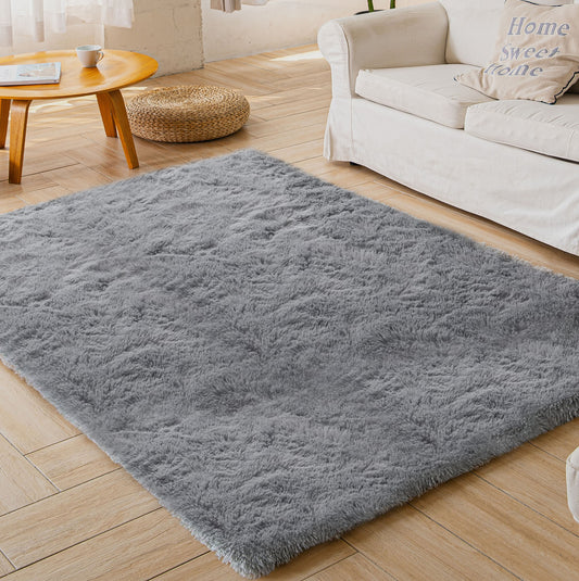 NEFOSO 5 x 8 Area Rugs, Feet Shag Ultra Soft Indoor Modern Nursery Rug, Tie-Dyed Plush Shaggy Throw Carpets for Boy and Girls Room Dorm Living Room(Light Gray)