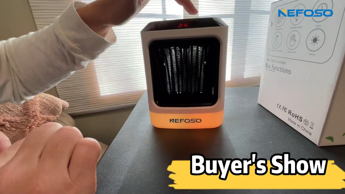 NEFOSO Space Heater, 800W Mini Portable Heater, Desktop Heater with Timing Function, 2 Heating Setting, LED Lights for Office, Bedroom, Kitchen