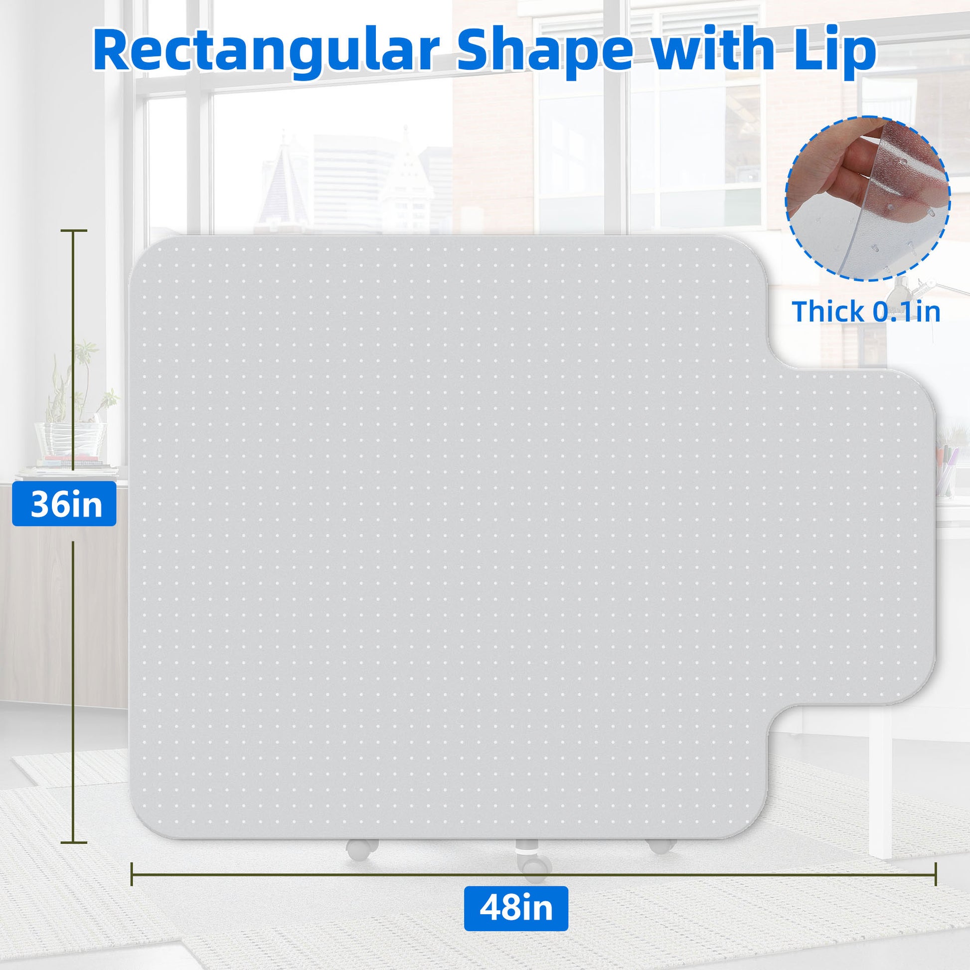 NEFOSO Chair Mat for Carpet, 36 x 48 inch Home Office Chair PVC Floor Mat  with Lip (Transparent )